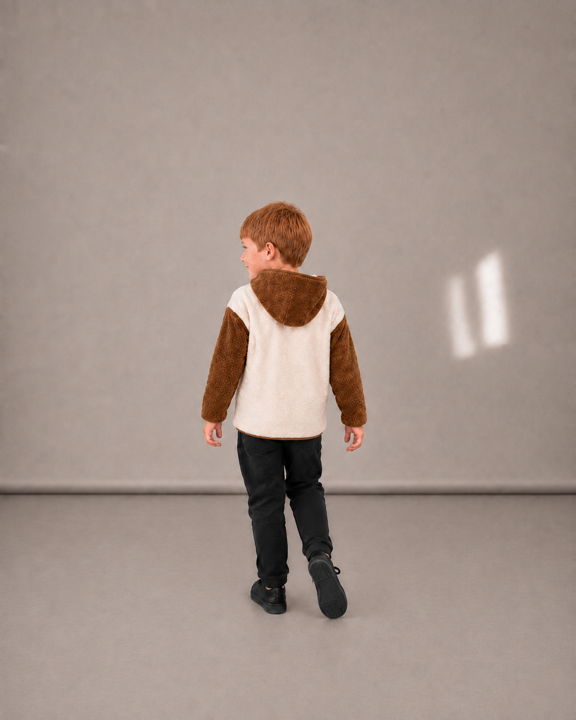 Ivory & Brown Cozy Patch Welsoft Hooded Jacket