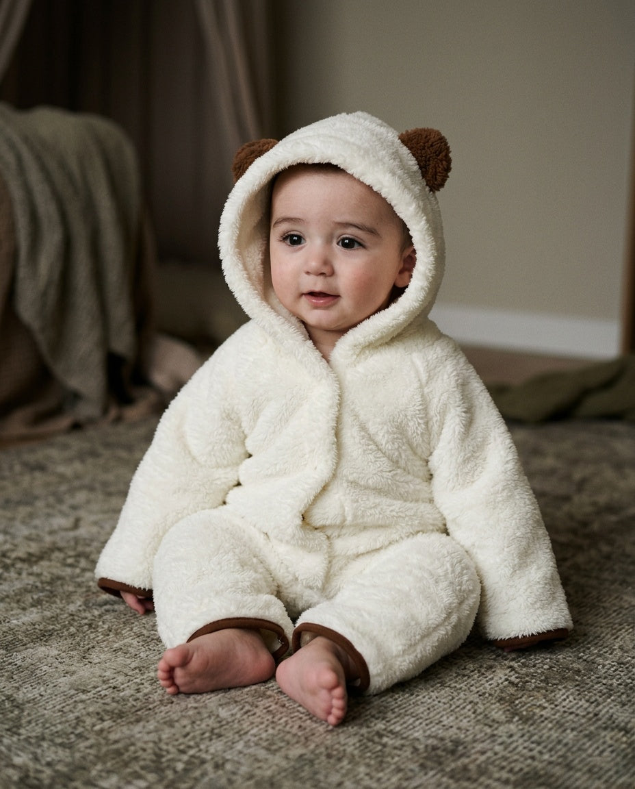 Ivory Teddy Welsoft Hooded Romper