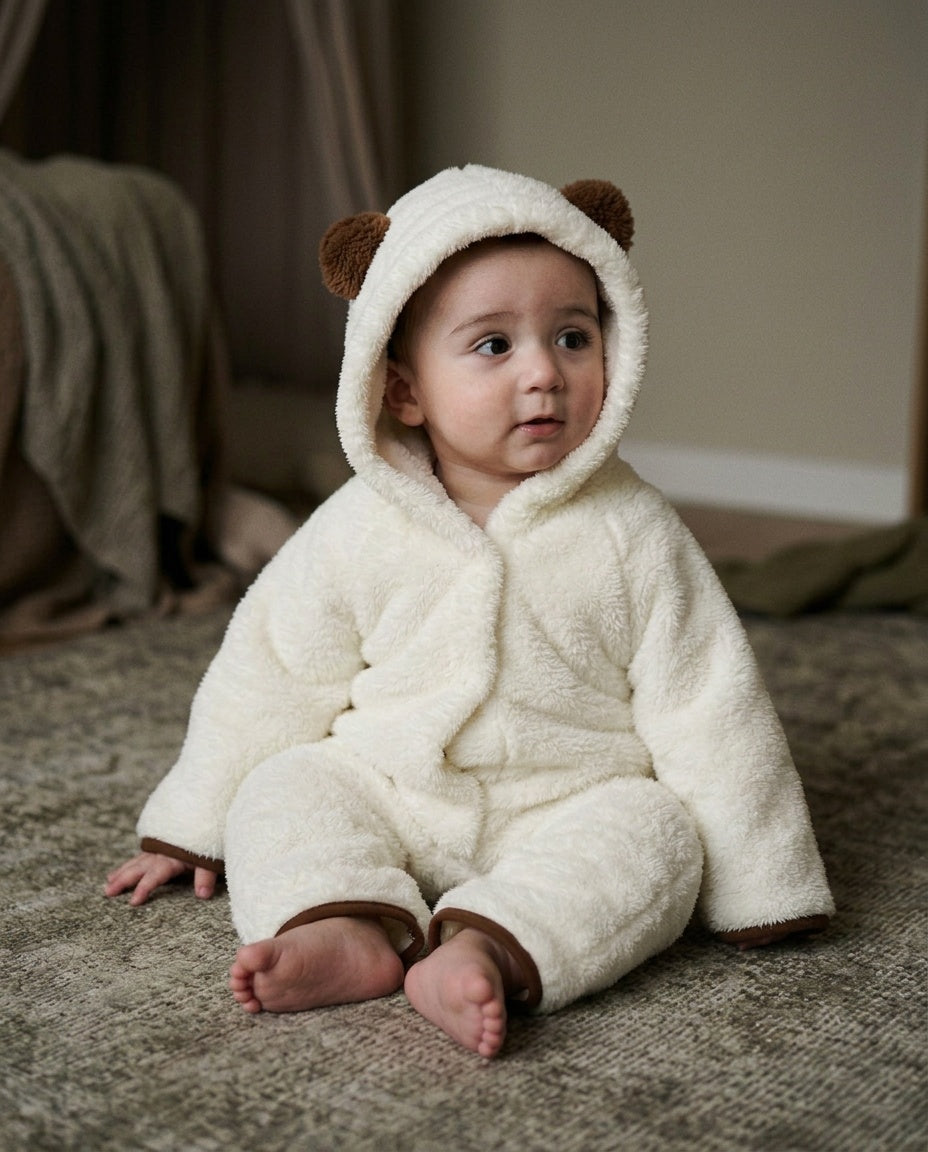 Ivory Teddy Welsoft Hooded Romper