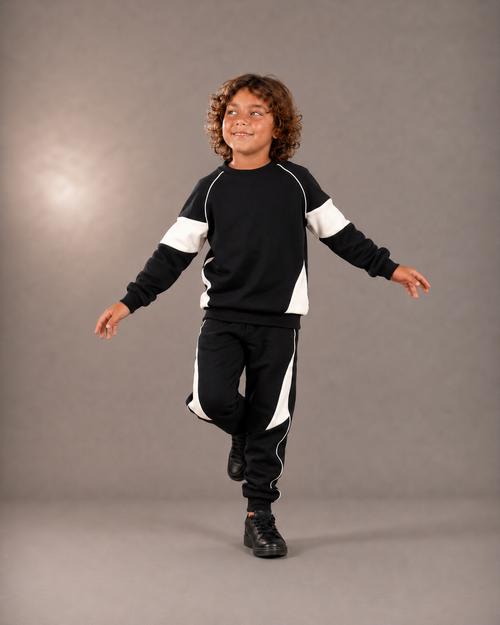 Black Cotton Blend Sweat Set