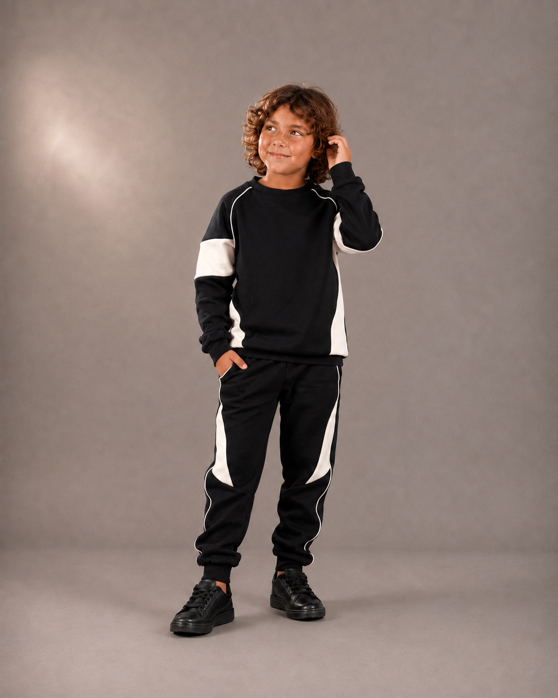 Black Cotton Blend Sweat Set