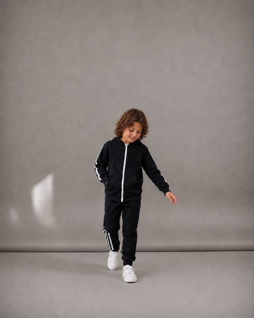 Black Zip-Up Sweat Set