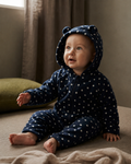 Midnight Navy Little Dot Cotton Hooded Romper
