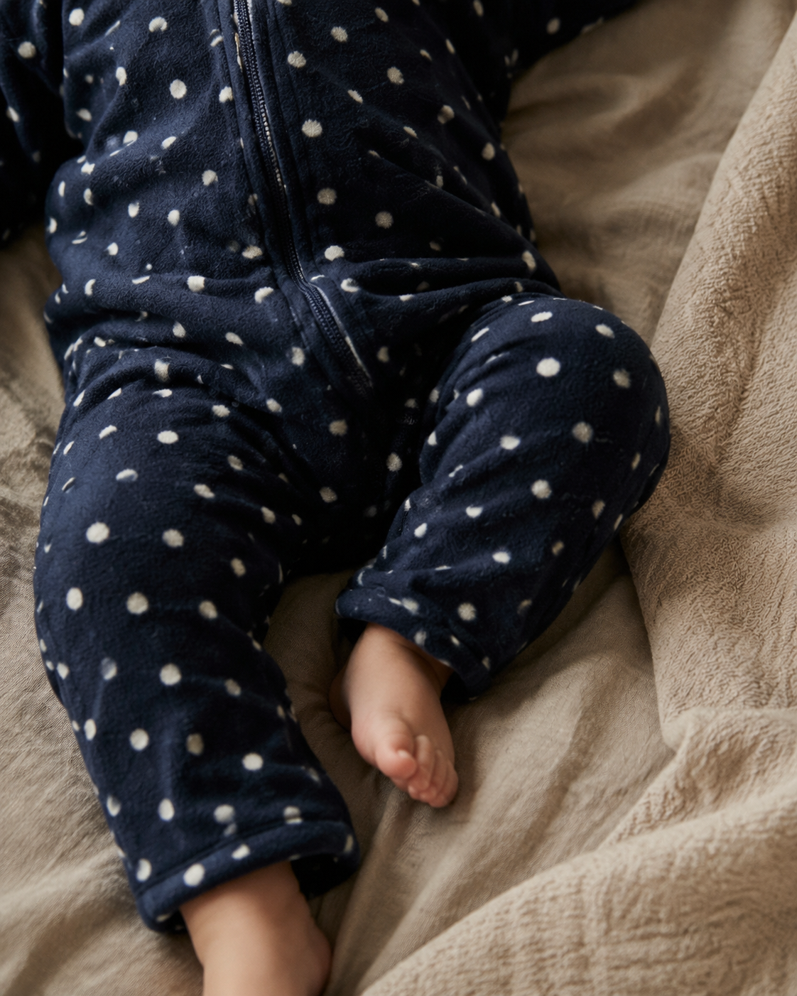 Midnight Navy Little Dot Cotton Hooded Romper