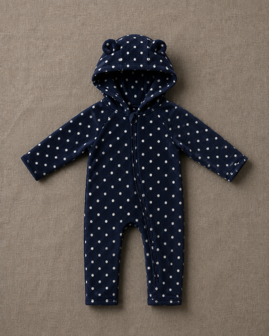 Midnight Navy Little Dot Cotton Hooded Romper