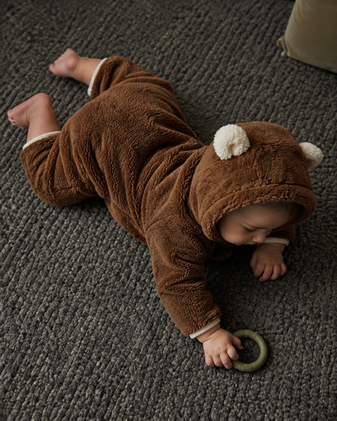 Brown Teddy Welsoft Hooded Romper