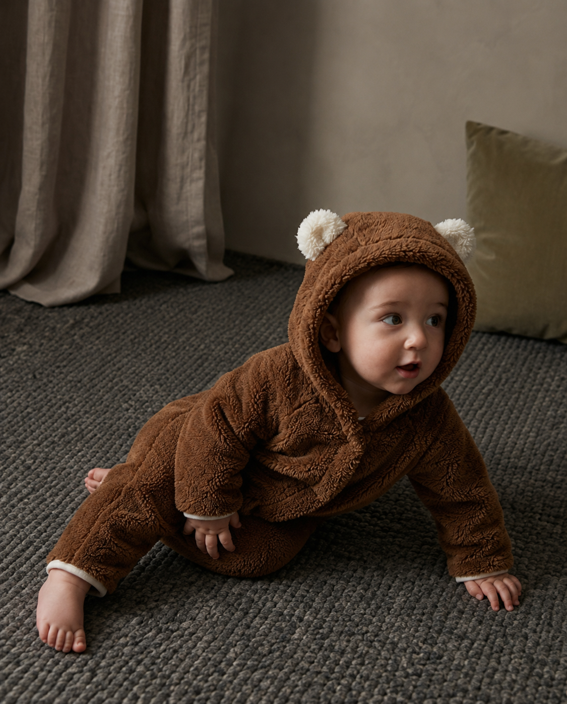 Brown Teddy Welsoft Hooded Romper
