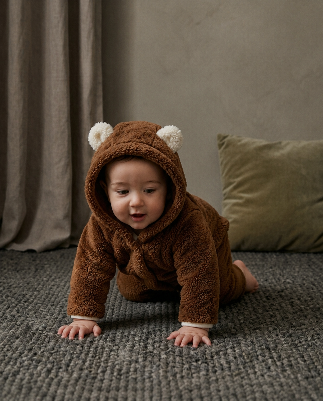 Brown Teddy Welsoft Hooded Romper