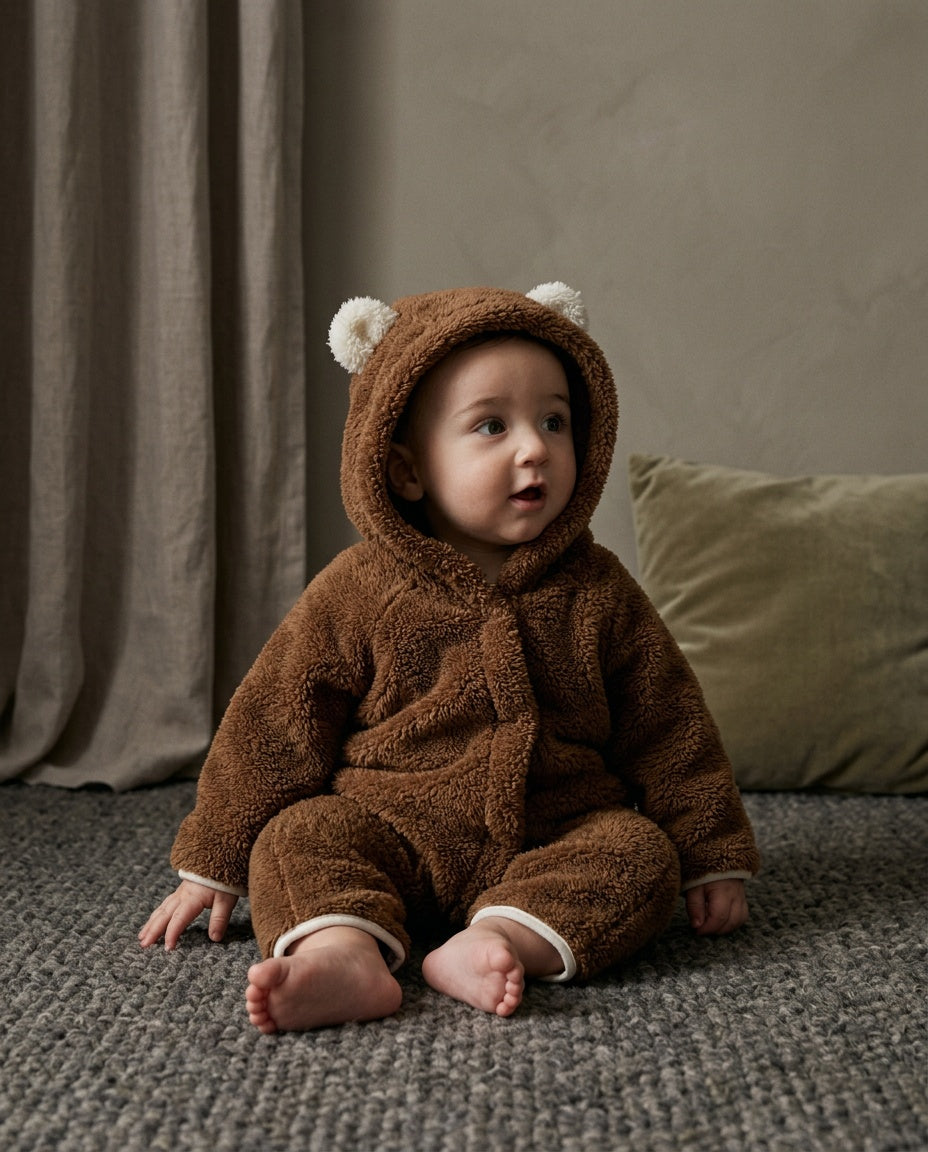 Brown Teddy Welsoft Hooded Romper
