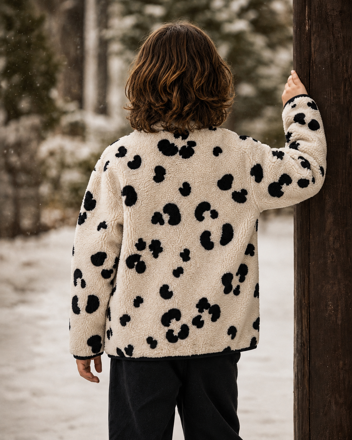 Ivory & Black Spot Sherpa Hooded Jacket