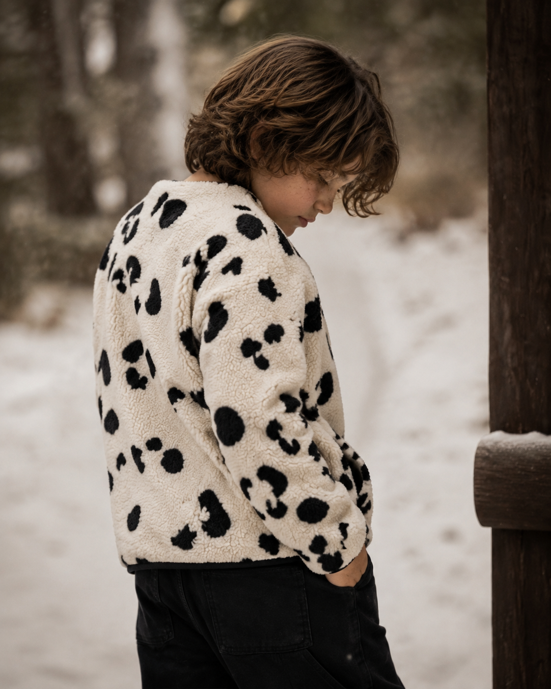 Ivory & Black Spot Sherpa Hooded Jacket