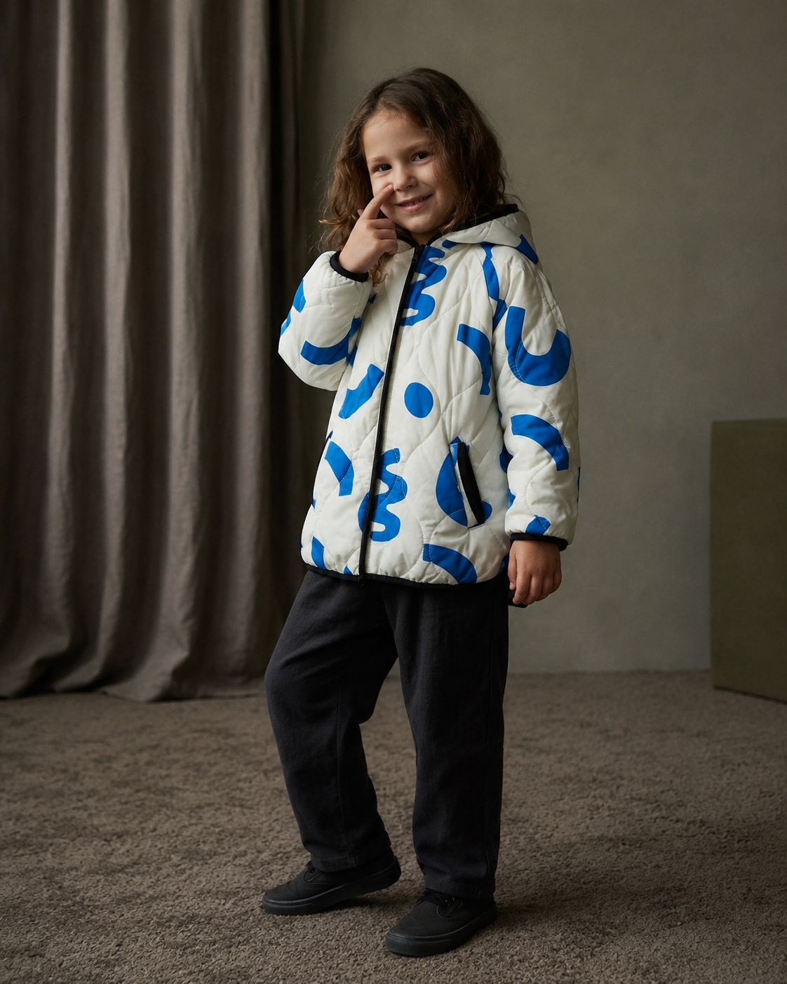 Ivory & Blue Quilted Hooded Jacket