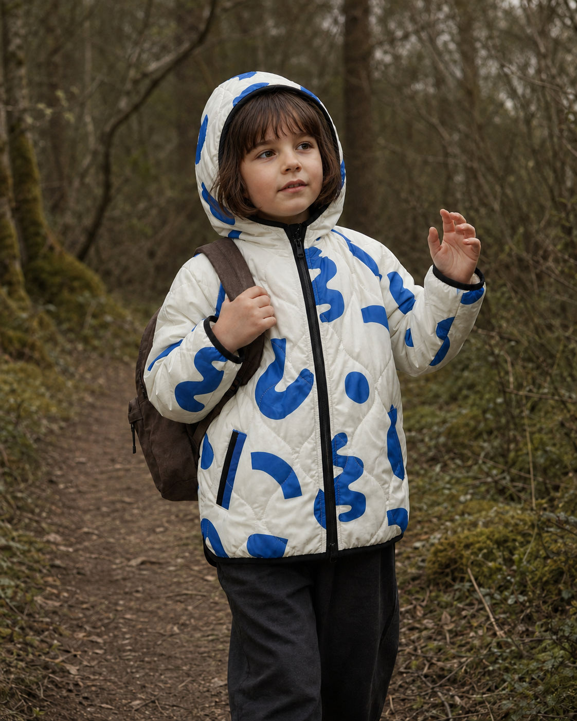 Ivory & Blue Quilted Hooded Jacket