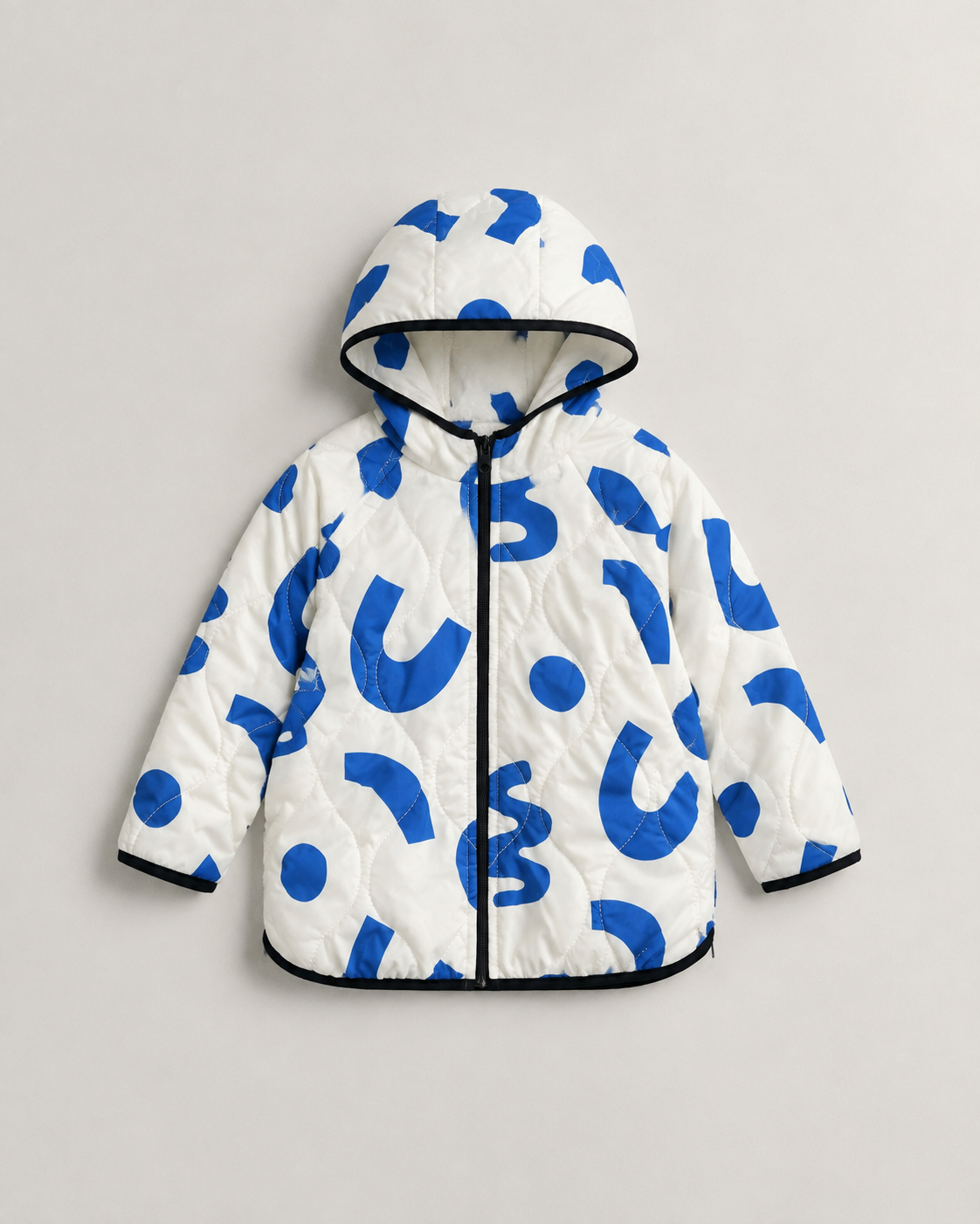 Ivory & Blue Quilted Hooded Jacket