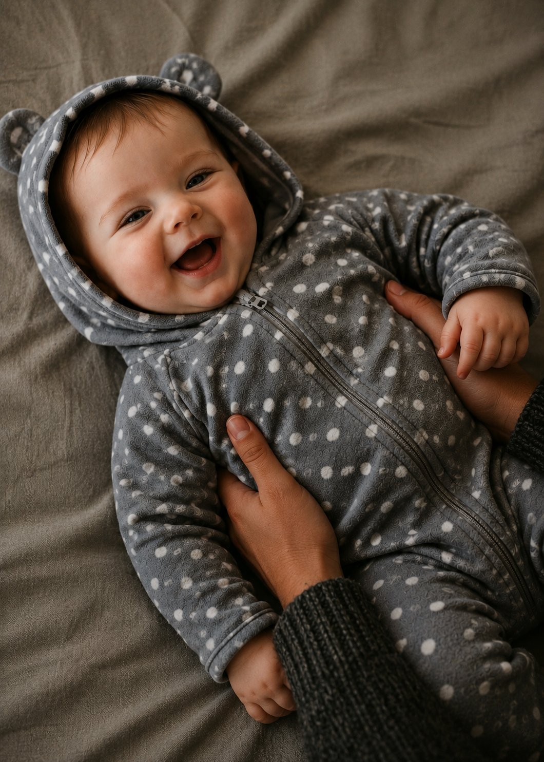 Soft Grey Little Dot Cotton Hooded Romper