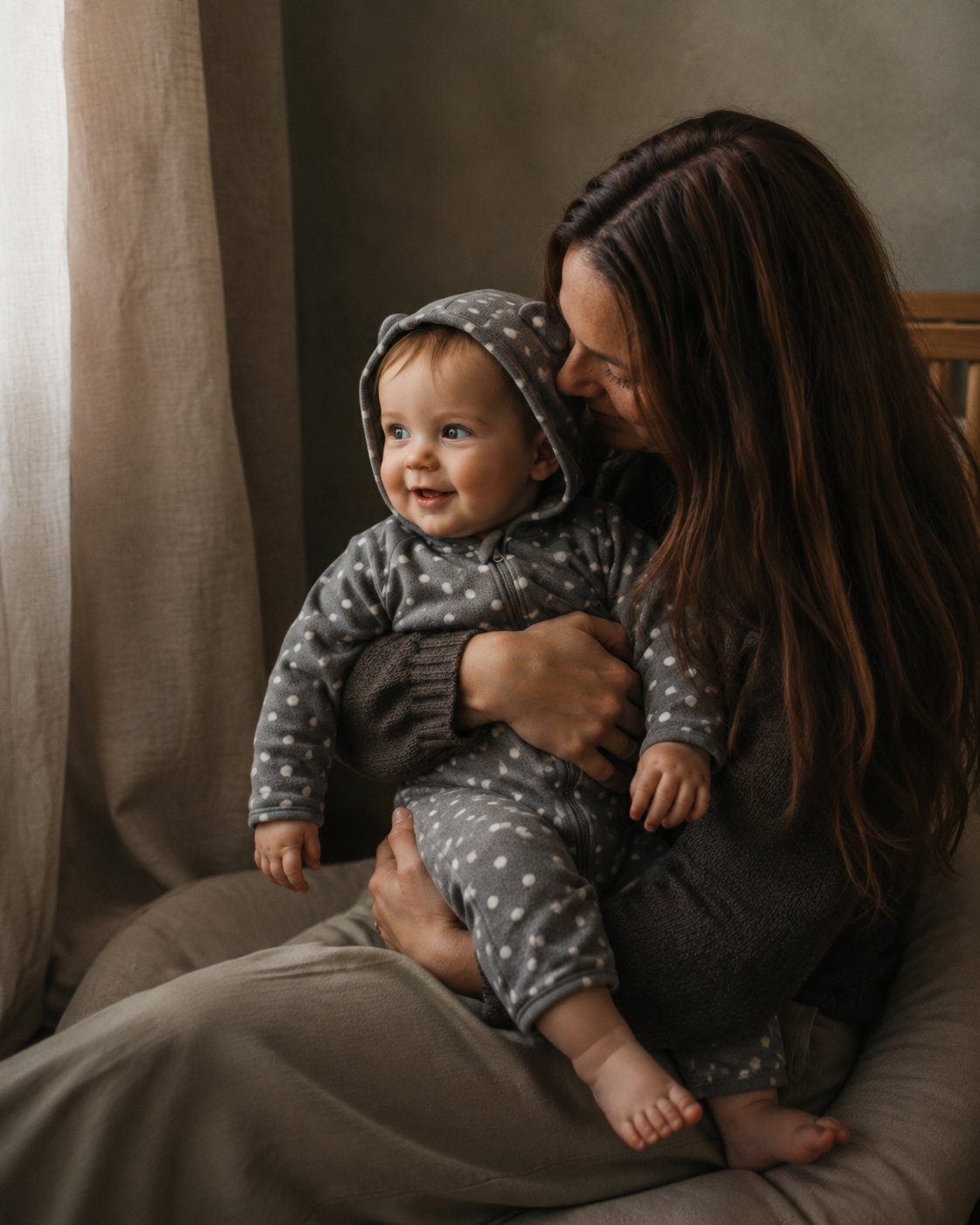 Soft Grey Little Dot Cotton Hooded Romper