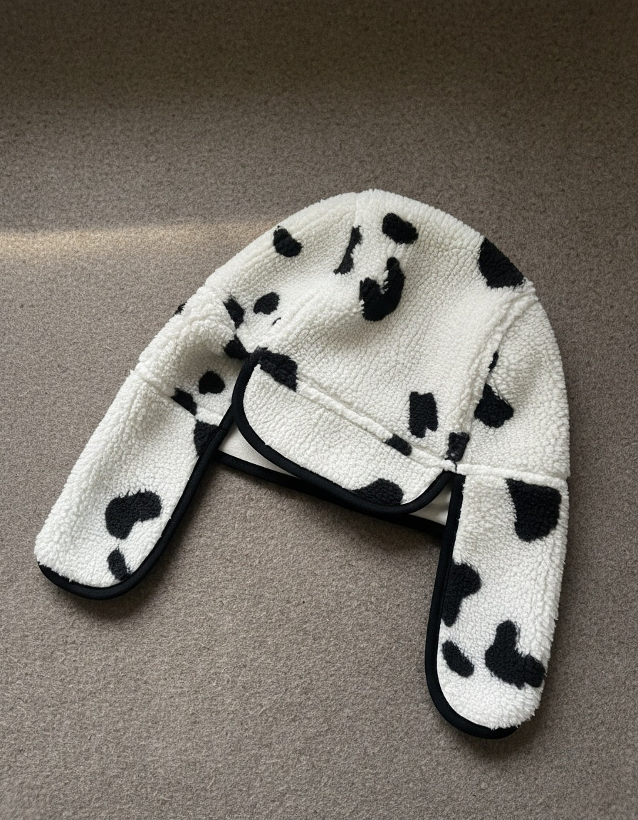 Ivory & Black Spot Sherpa Trapper Hat
