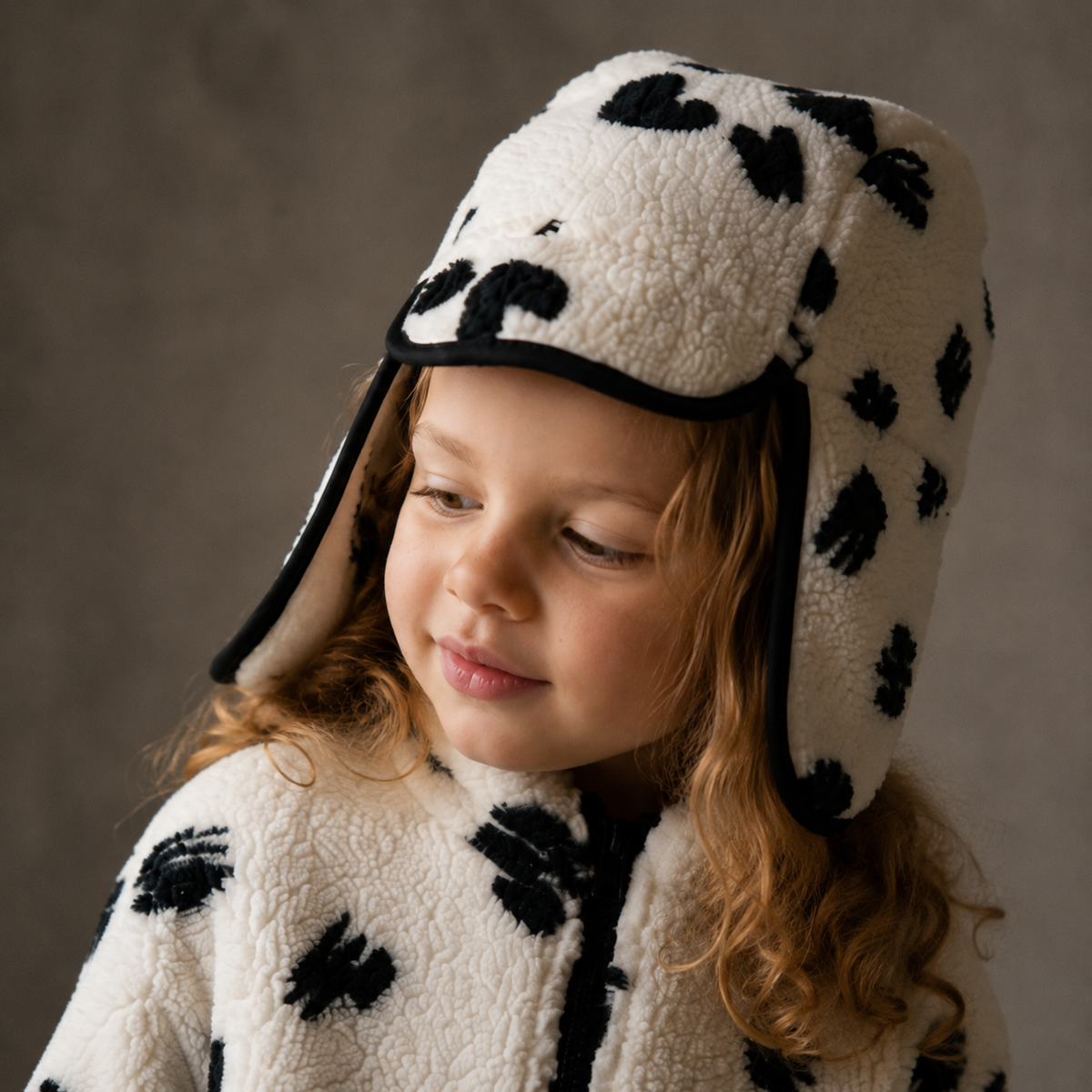 Ivory & Black Spot Sherpa Trapper Hat