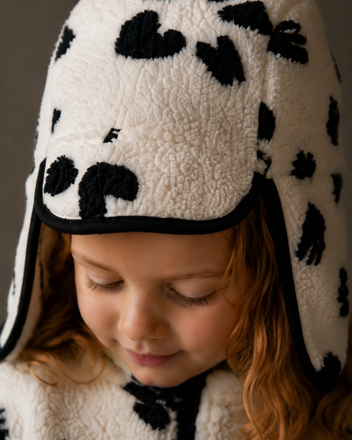 Ivory & Black Spot Sherpa Trapper Hat